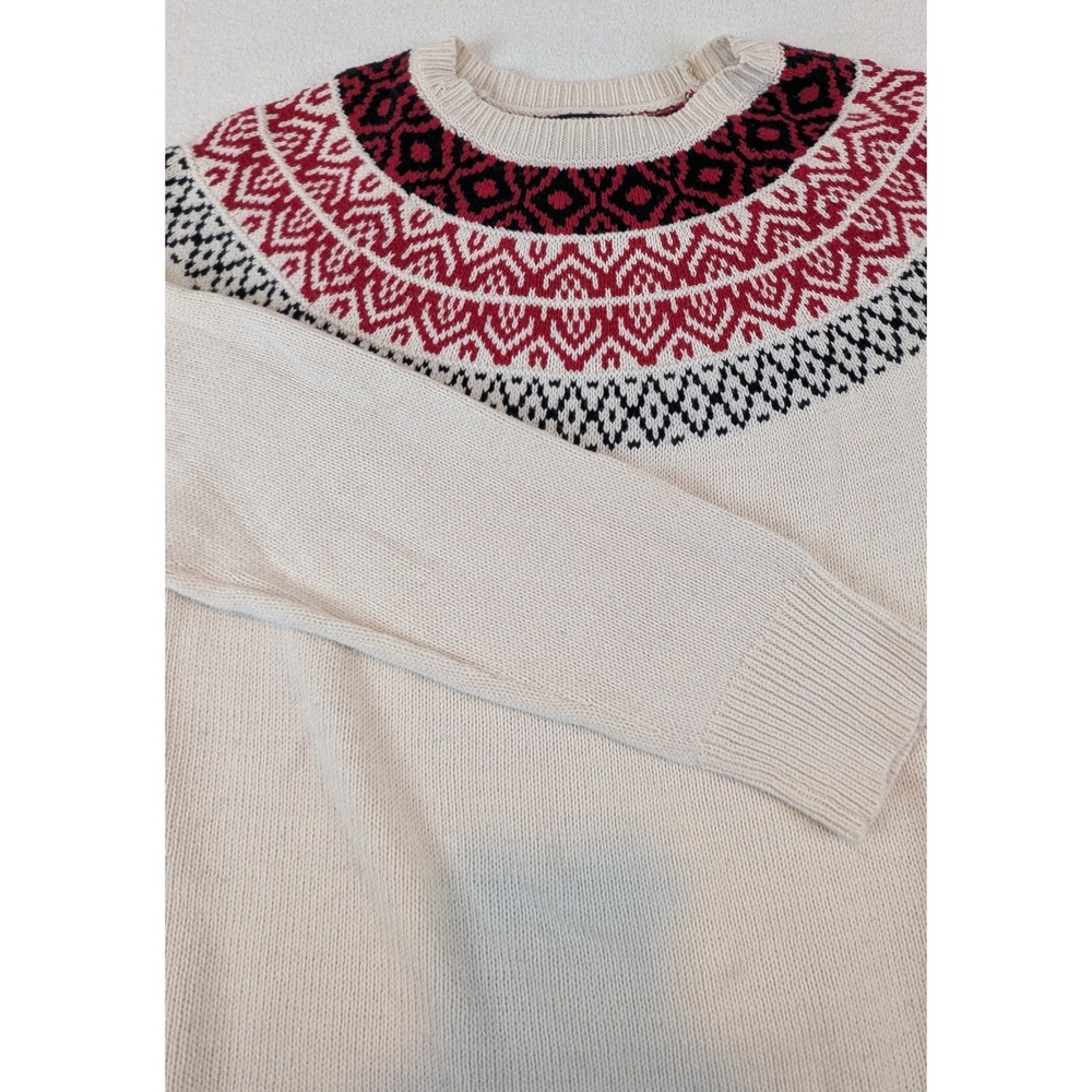 Chaps Mens Fair‎ Isle Nordic Knit Sweater Cream Red Black XL Cabincore Granola